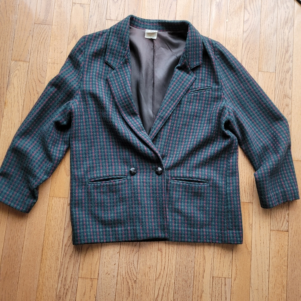 Koret Wool Blend Plaid Blazer Coat Jacket Vintage